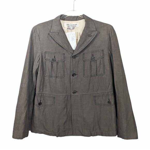 Comme des Garcons Other - Comme des Garçons Blazer Wool Linen Army Green Faux Pocket Stitch Sz M NWT